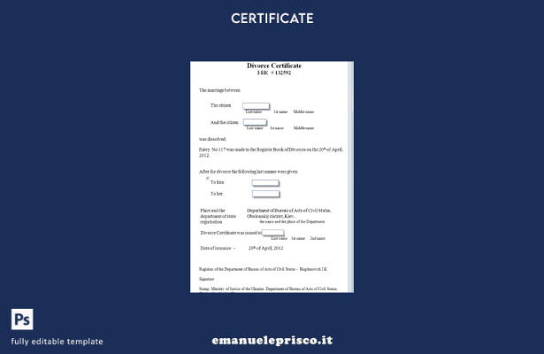 stile verificato Modello di certificato di divorzio del Dipartimento dell'Uffici